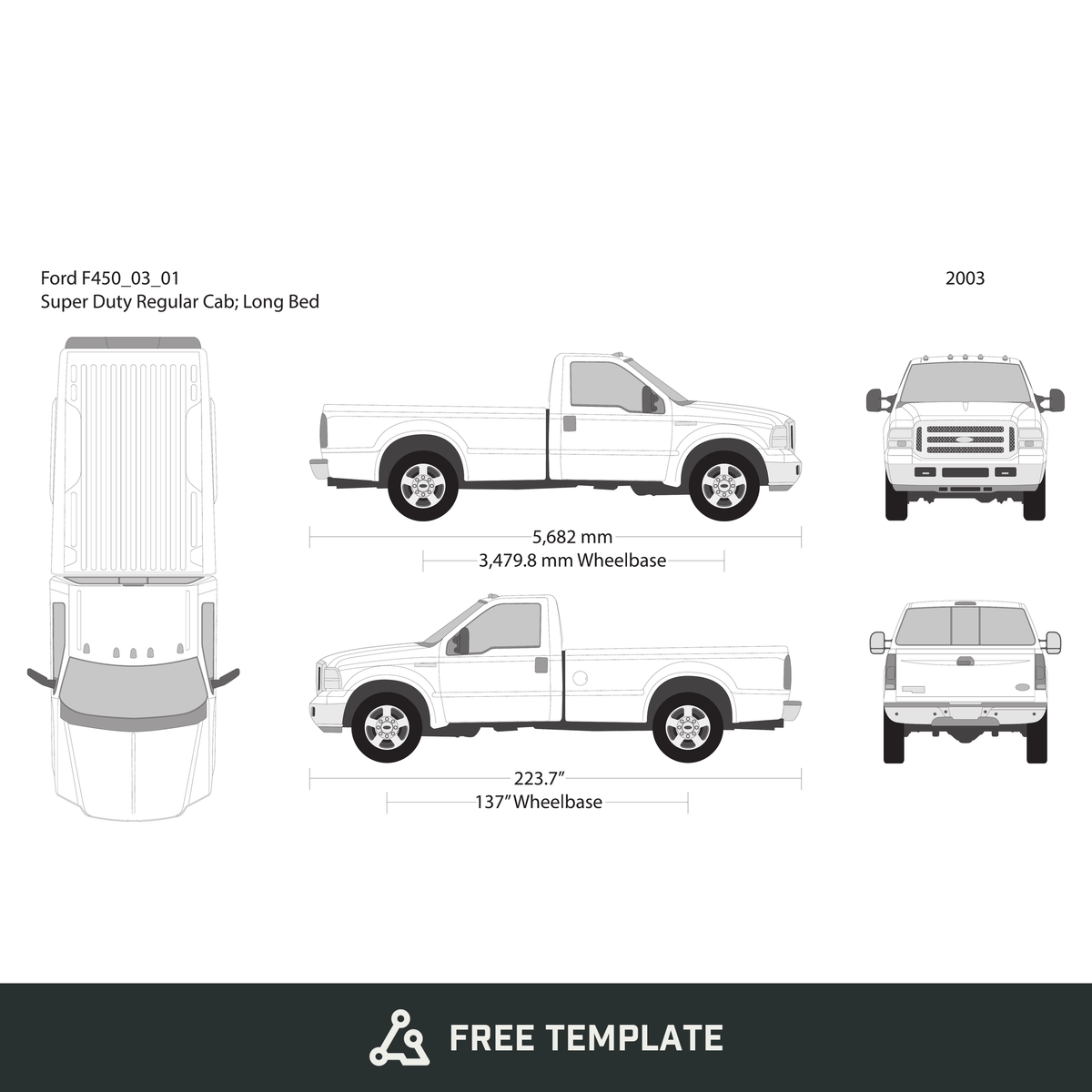 2003 Ford F-450 free vector vehicle wrap template - GravBase
