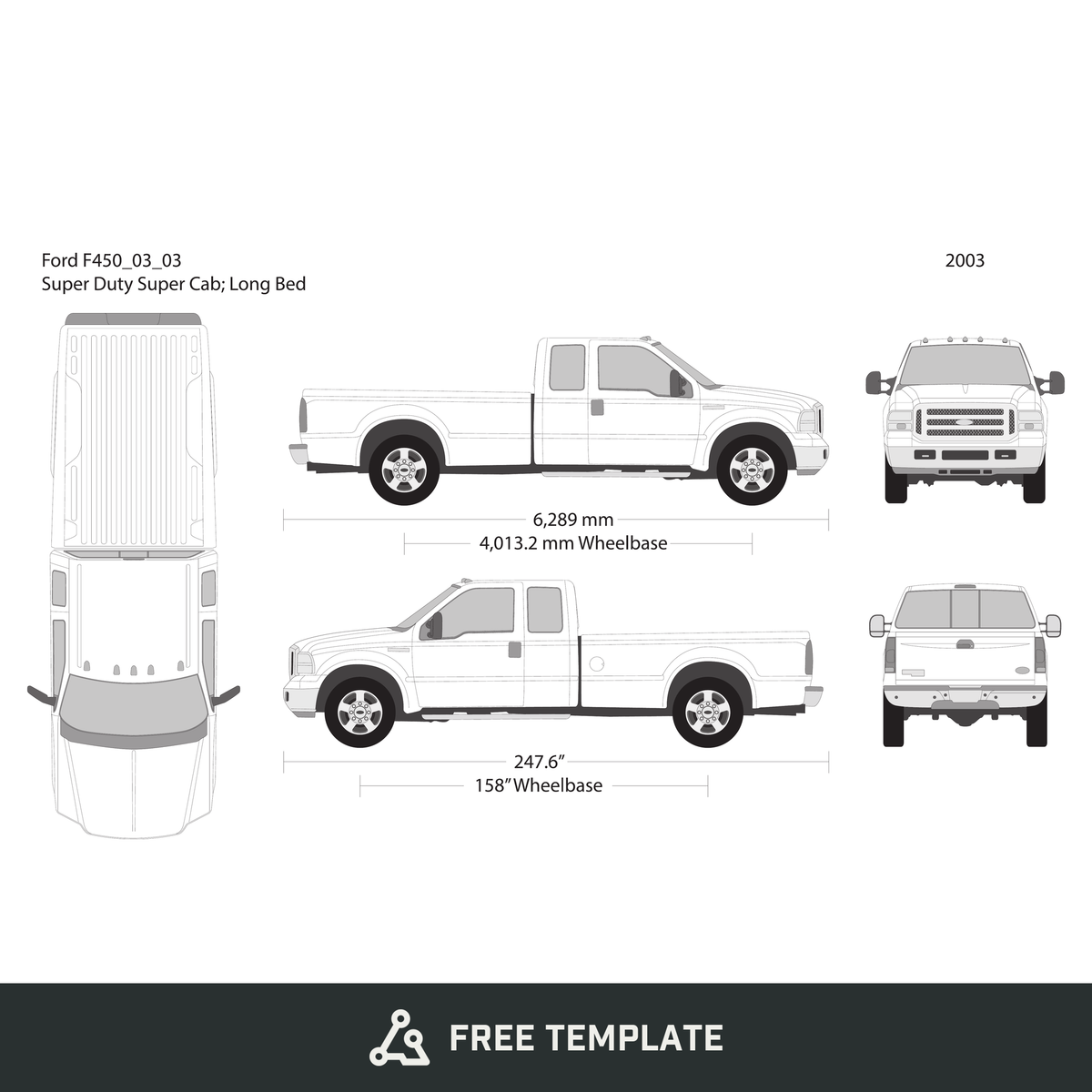 2003 Ford F-450 free vector vehicle wrap template - GravBase