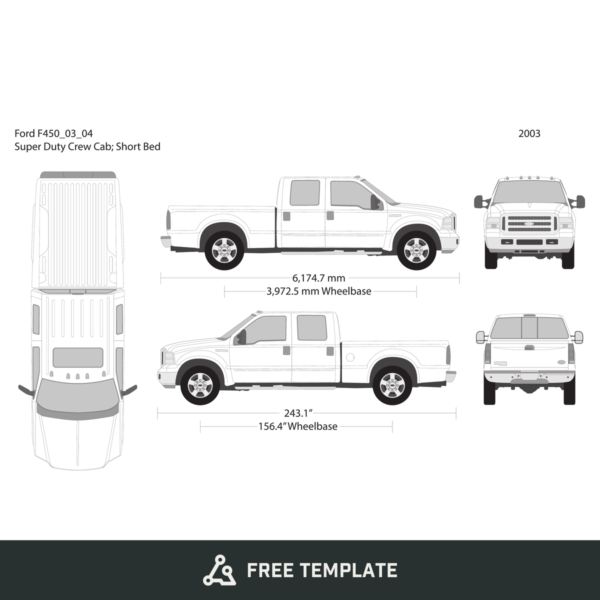 2003 Ford F-450 free vector vehicle wrap template - GravBase