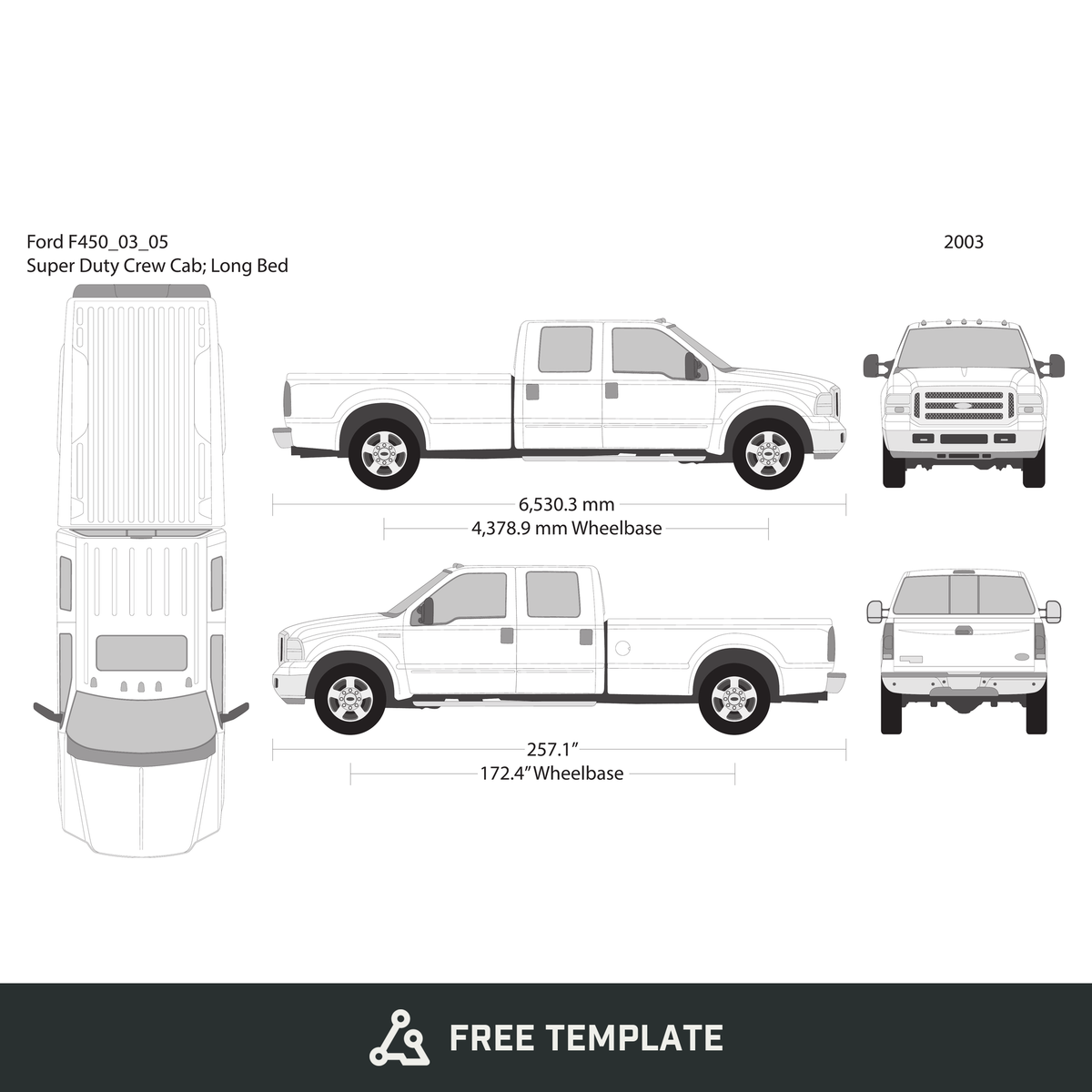 2003 Ford F-450 free vector vehicle wrap template - GravBase