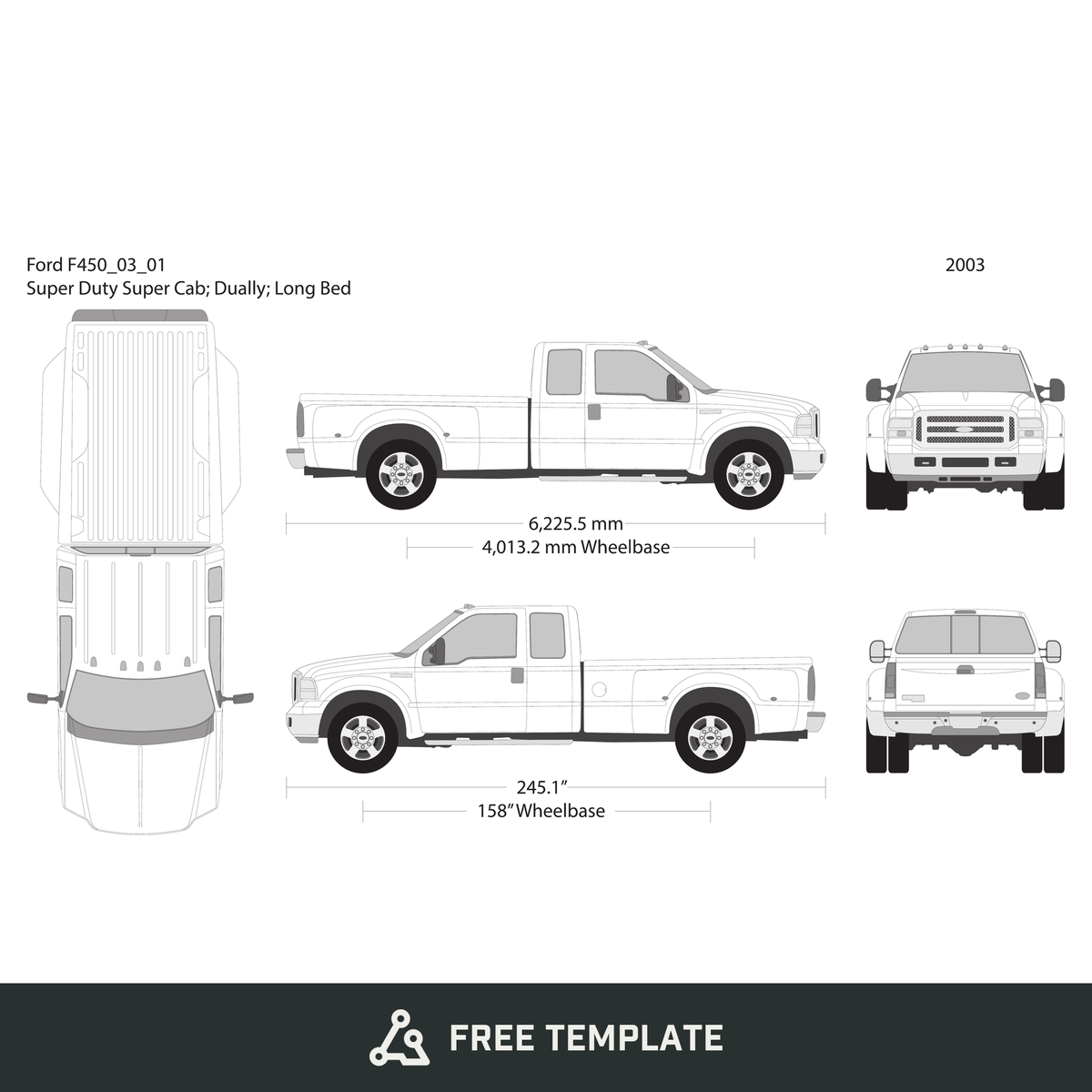 2003 Ford F-450 free vector vehicle wrap template - GravBase