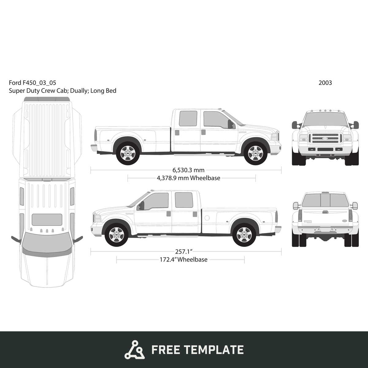 2003 Ford F-450 free vector vehicle wrap template - GravBase