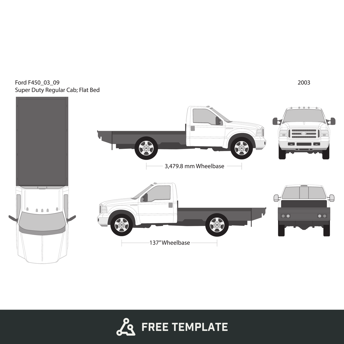 2003 Ford F-450 free vector vehicle wrap template - GravBase