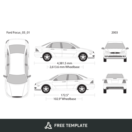 2003 Ford Focus free vector vehicle wrap template - GravBase