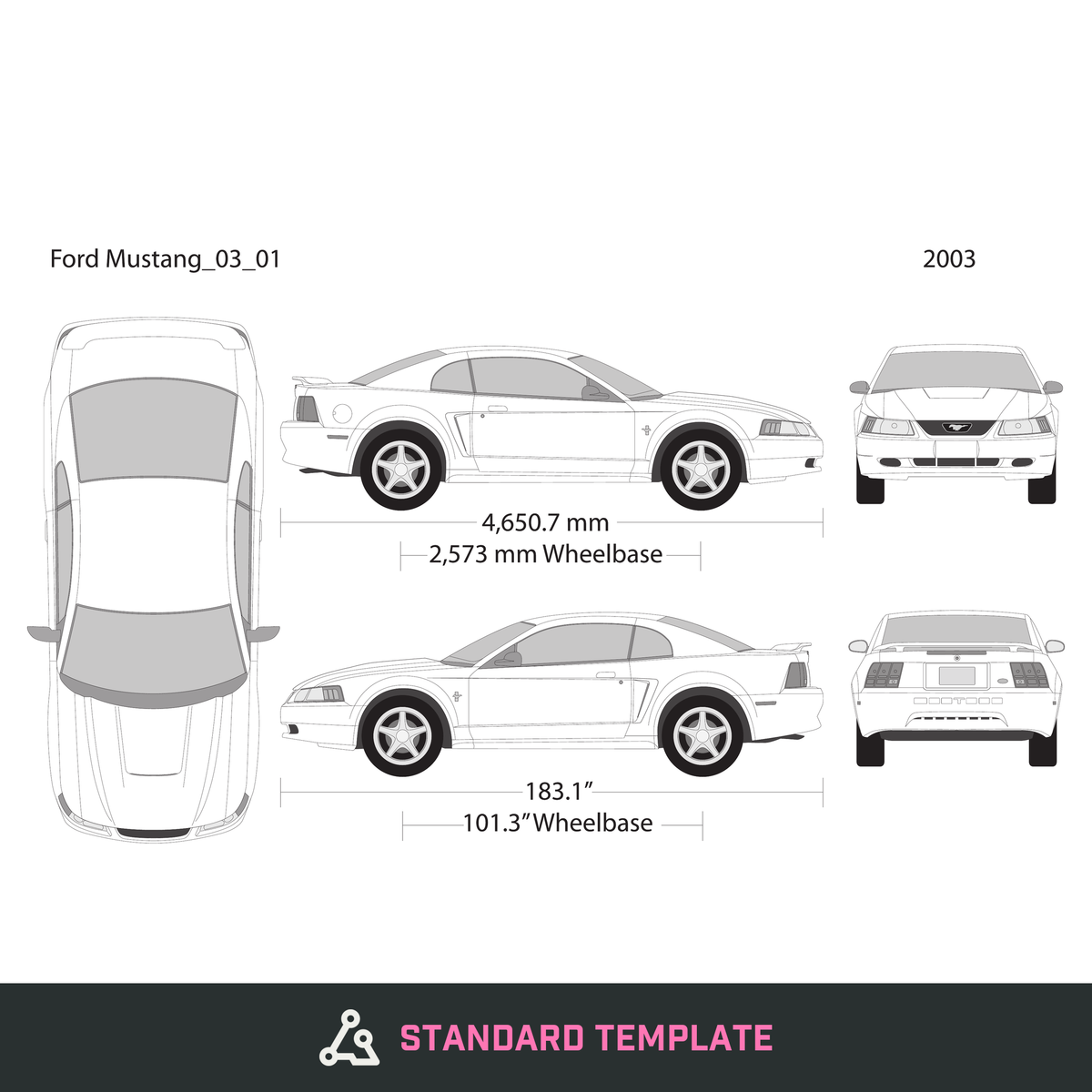 2003 Ford Mustang vector wrap template, Design-Ready PDF - GravBase