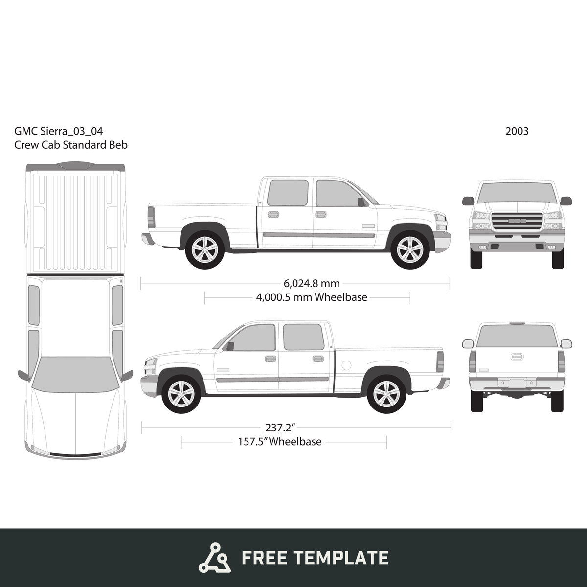 2003 GMC Sierra 1500 free vector vehicle wrap template - GravBase