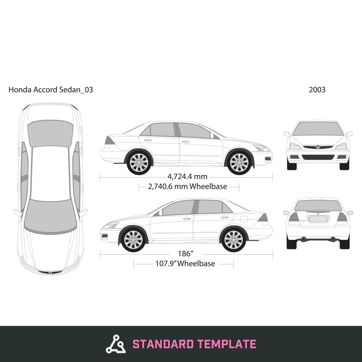 2003 Honda Accord Sedan vector wrap template, Design-Ready PDF - GravBase
