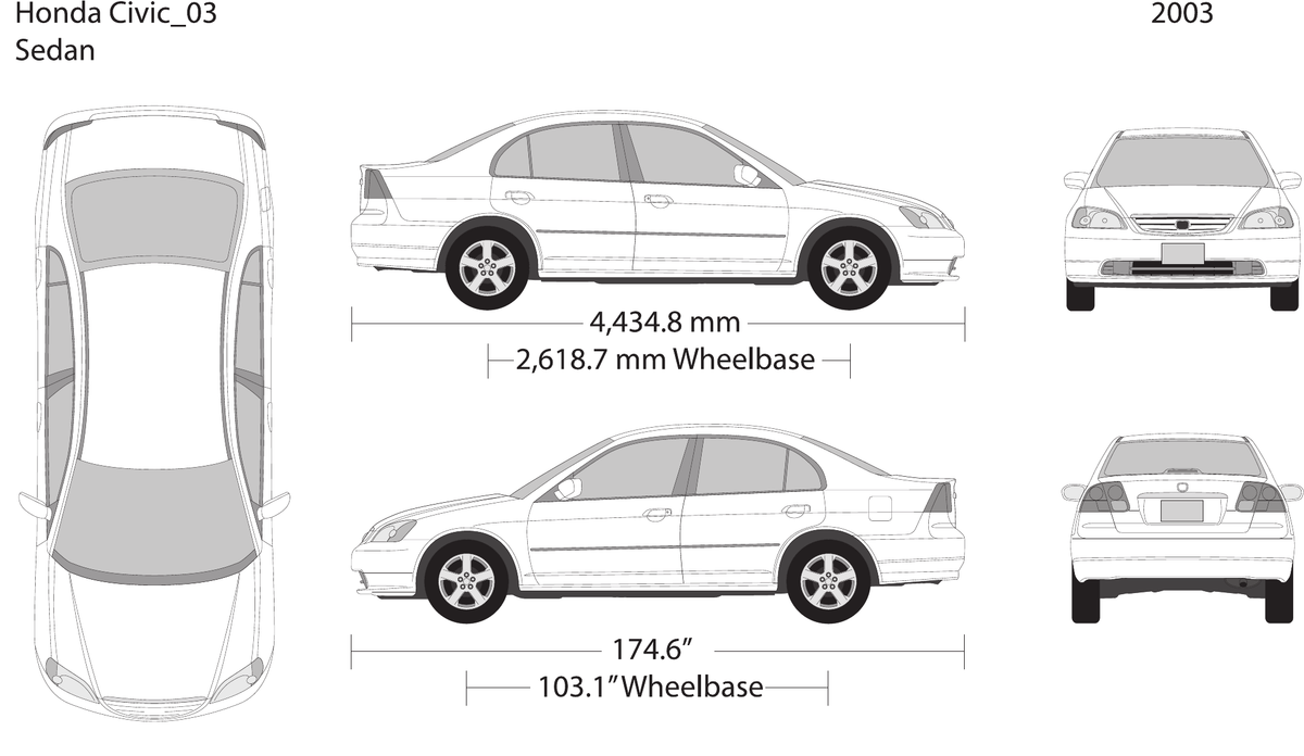 2003 Honda Civic Sedan vector wrap template, Design-Ready PDF - GravBase