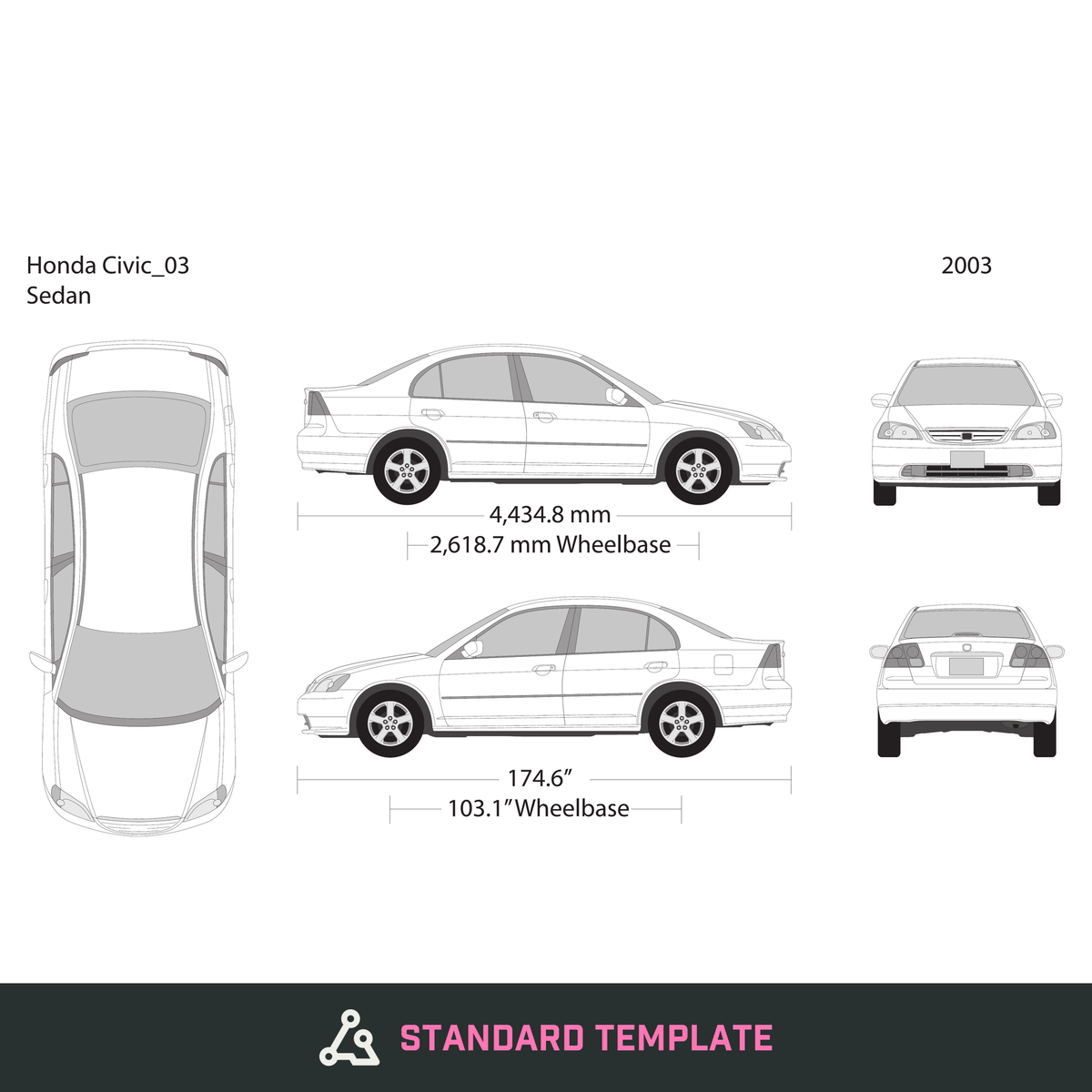 2003 Honda Civic Sedan vector wrap template, Design-Ready PDF - GravBase