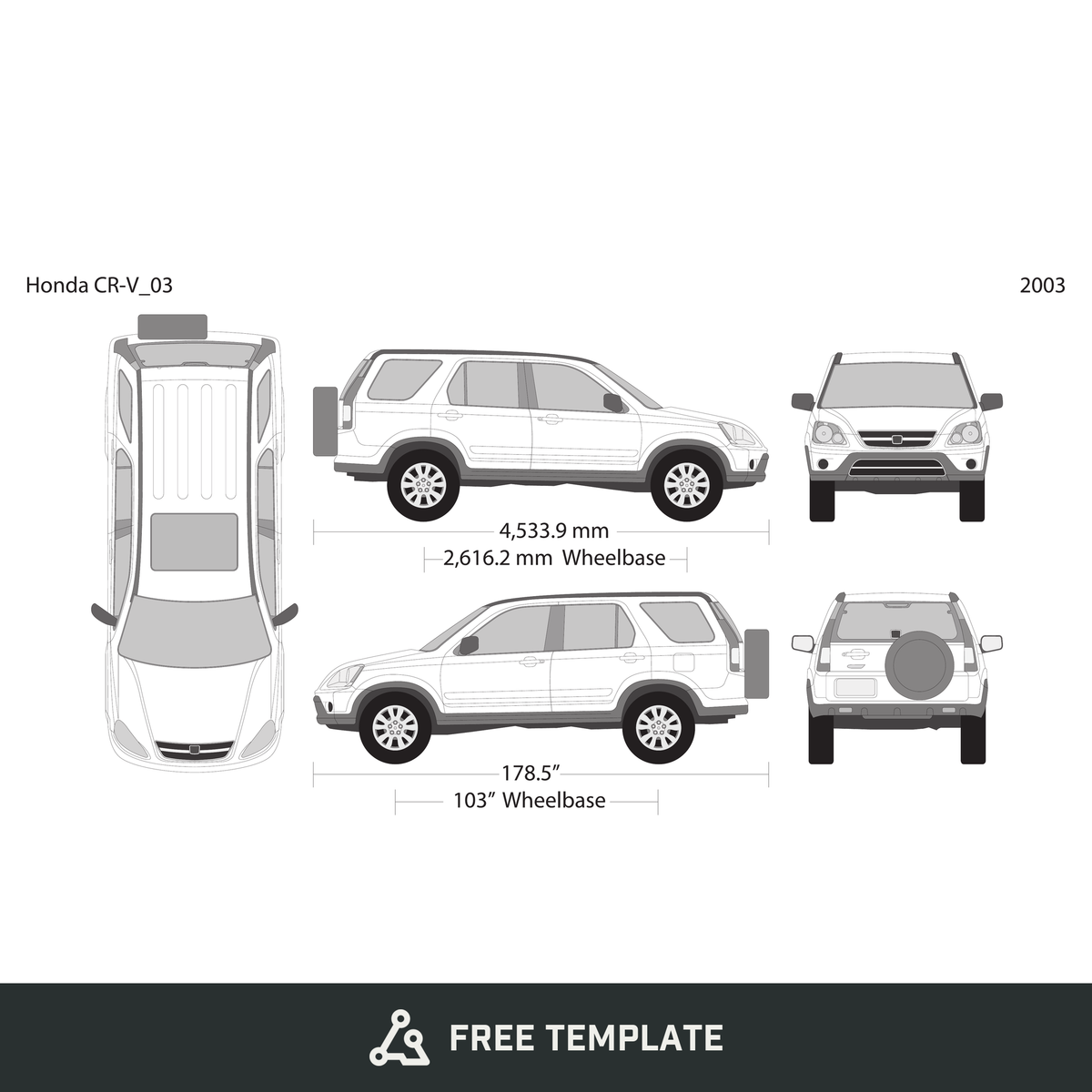 2003 Honda CR-V free vector vehicle wrap template - GravBase