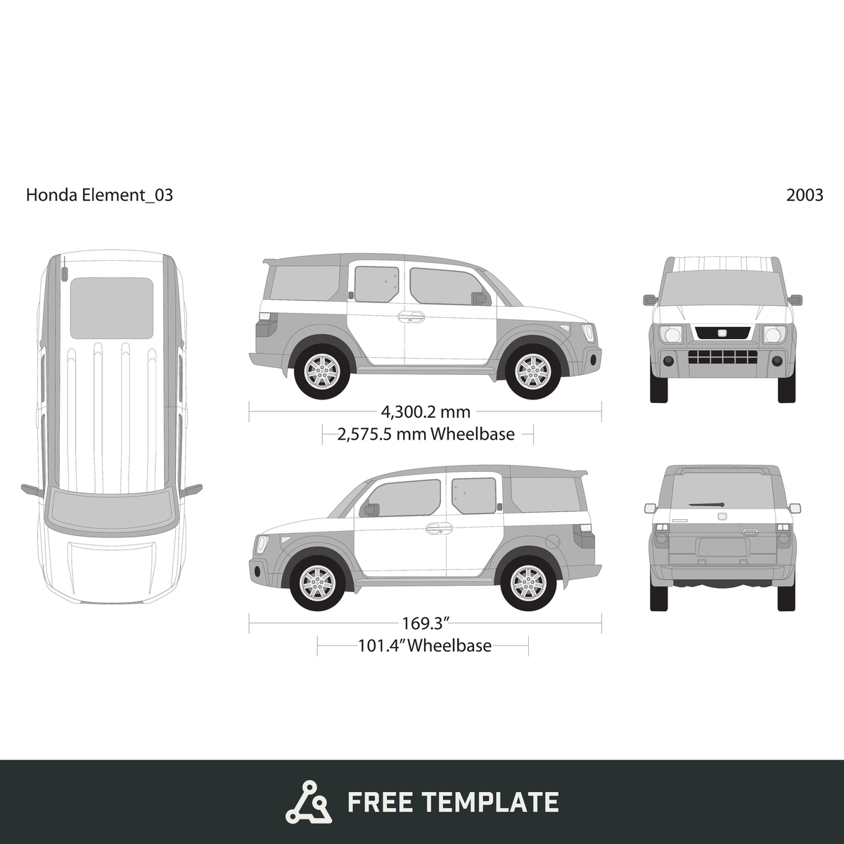 2003 Honda Element free vector vehicle wrap template - GravBase