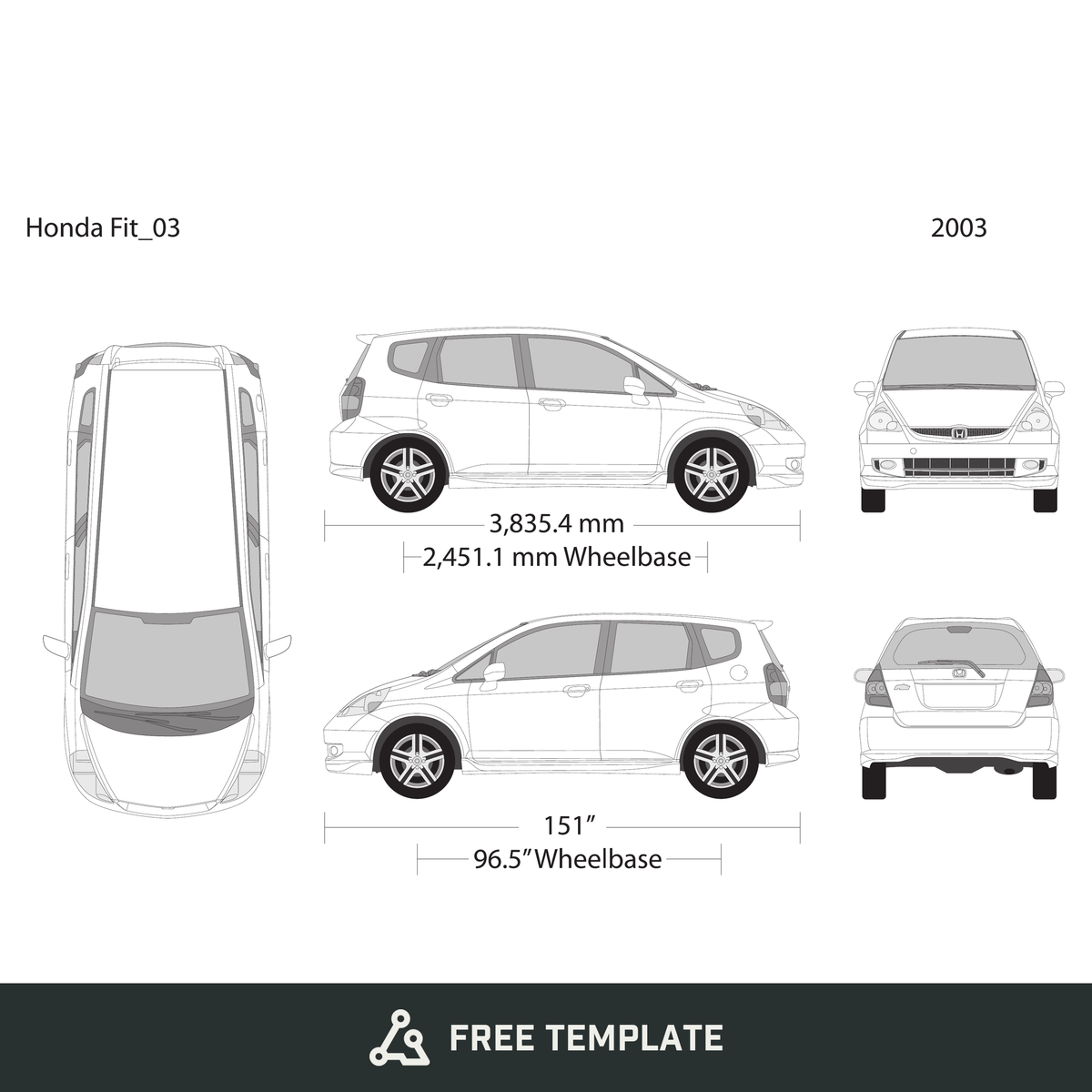 2003 Honda Fit free vector vehicle wrap template - GravBase