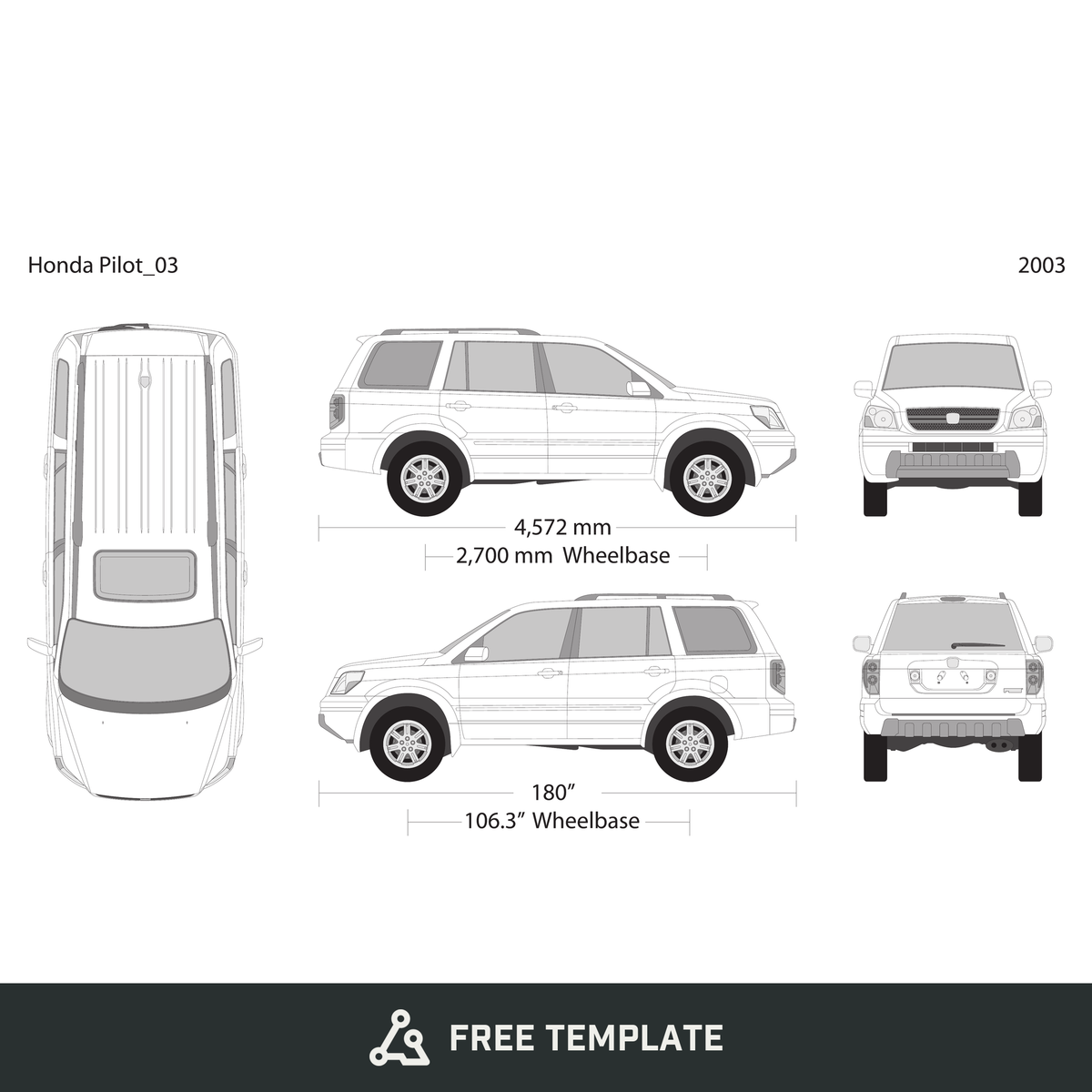 2003 Honda Pilot free vector vehicle wrap template - GravBase