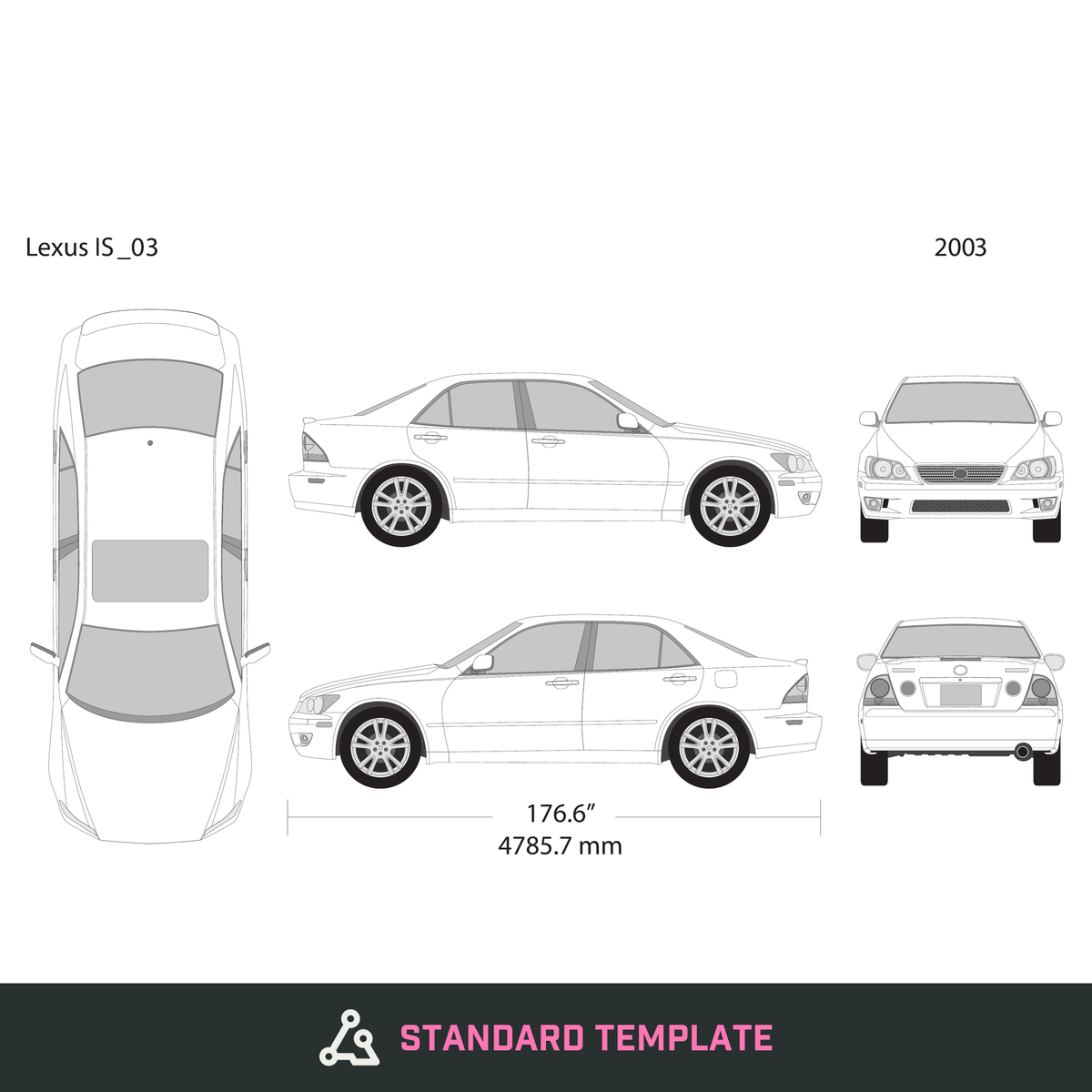2003 Lexus IS vector wrap template, Design-Ready PDF - GravBase