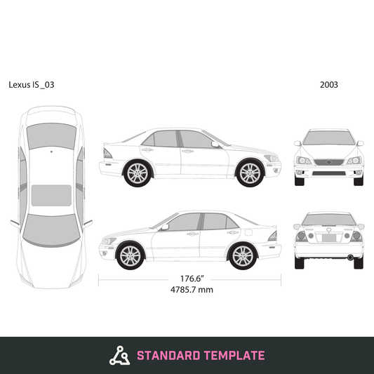 2003 Lexus IS vector wrap template, Design-Ready PDF - GravBase