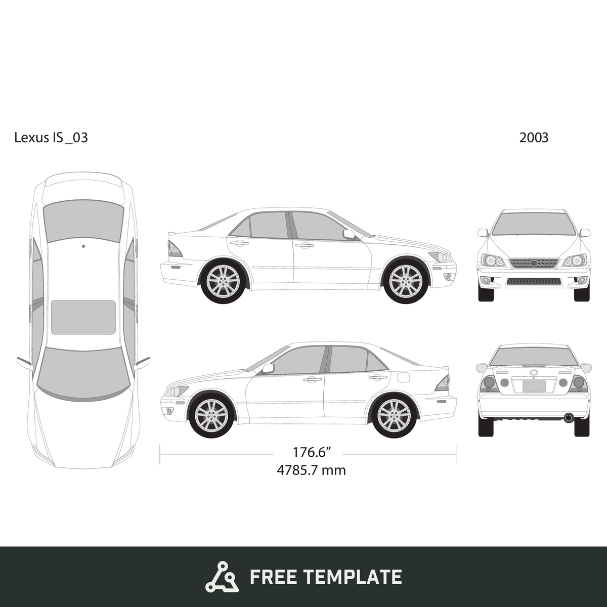 2003 Lexus IS free vector vehicle wrap template - GravBase