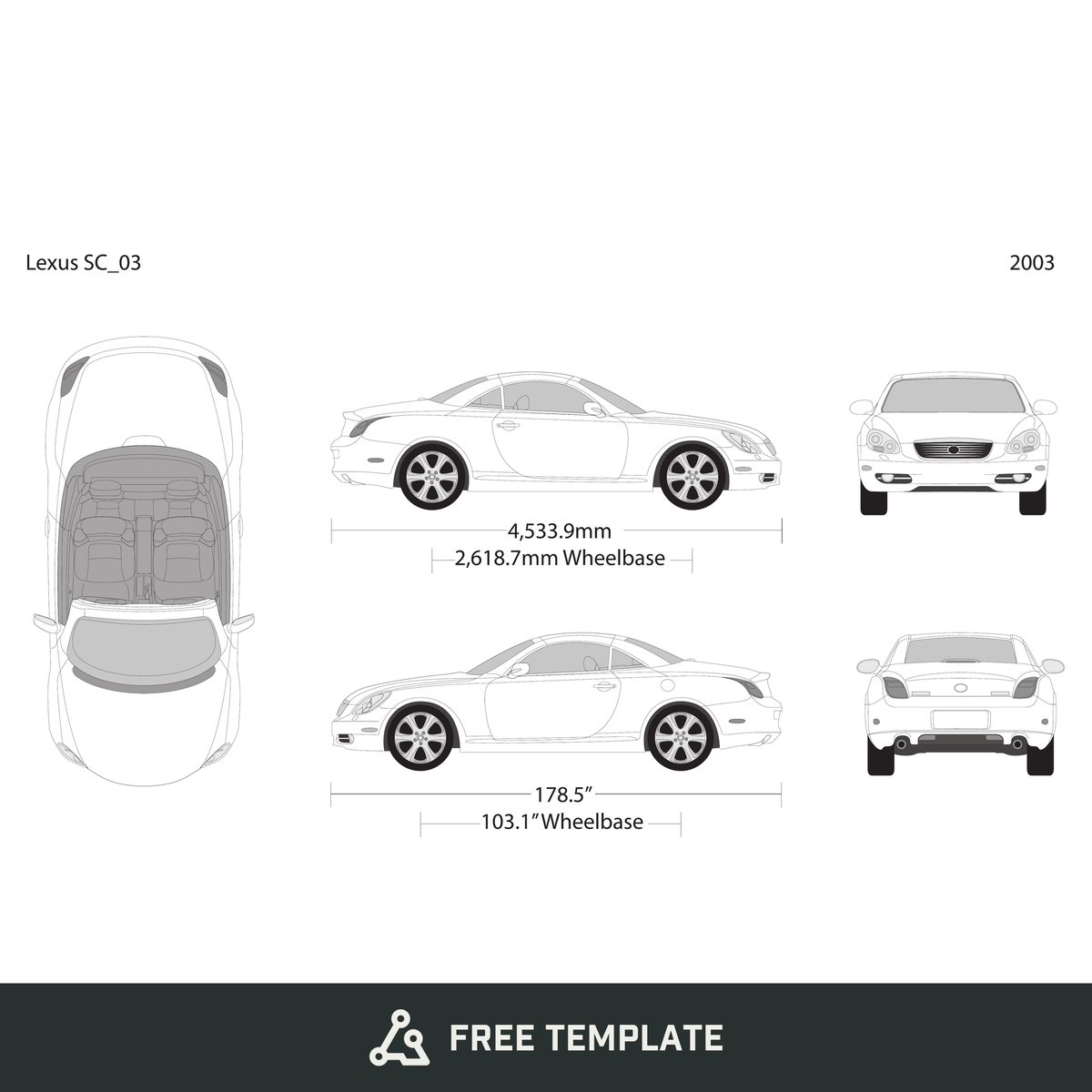 2003 Lexus SC free vector vehicle wrap template - GravBase