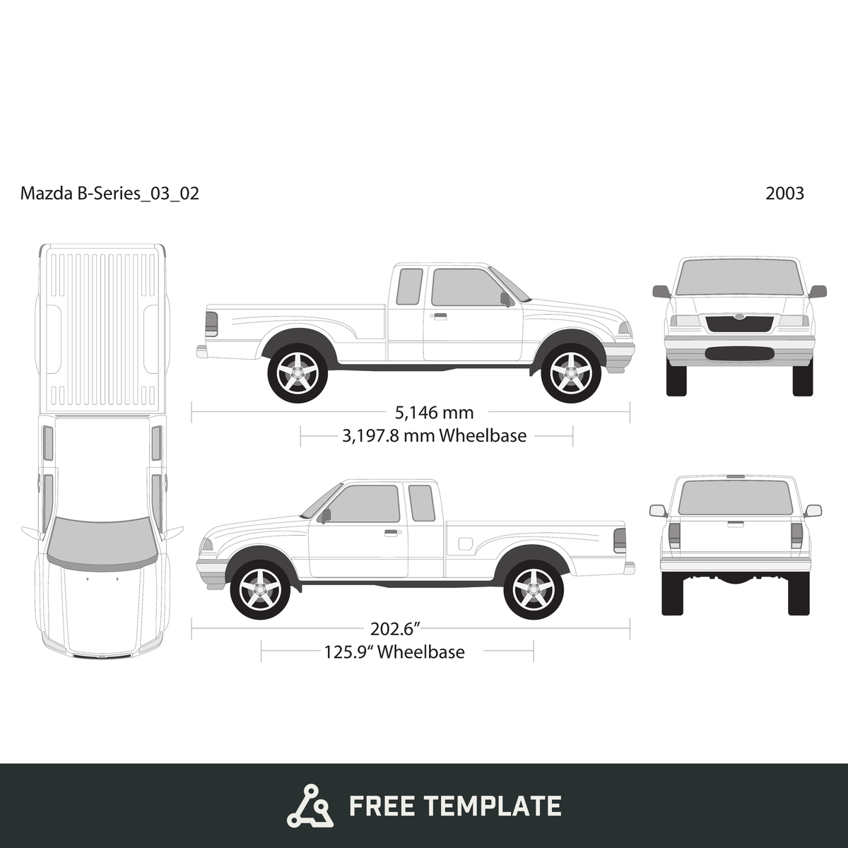 2003 Mazda B-Series free vector vehicle wrap template - GravBase