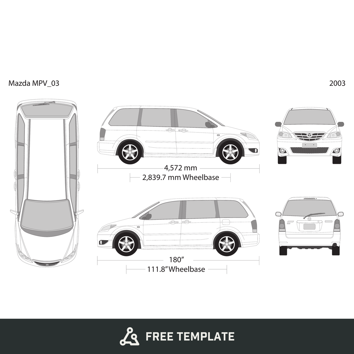 2003 Mazda MPV free vector vehicle wrap template - GravBase
