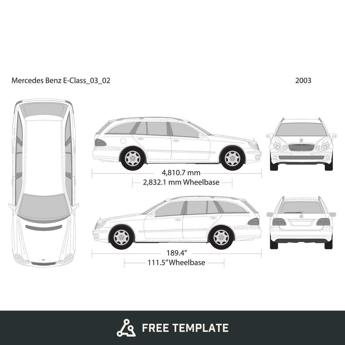 2003 Mercedes E-Class free vector vehicle wrap template - GravBase