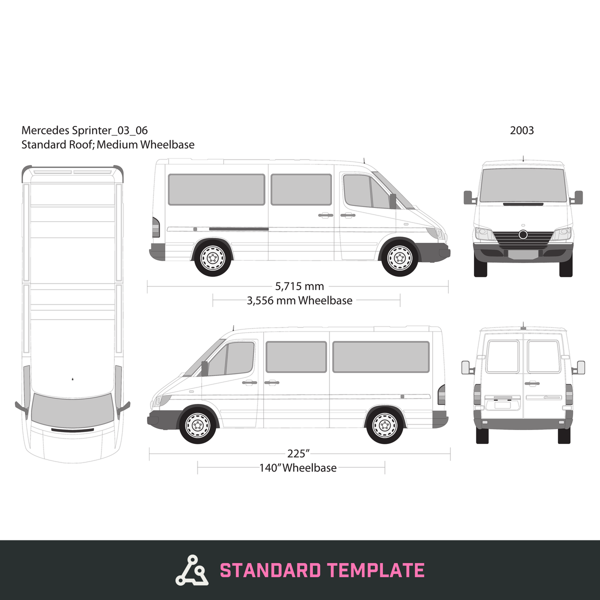 2003 Mercedes Sprinter vector wrap template V06, Design-Ready PDF - GravBase
