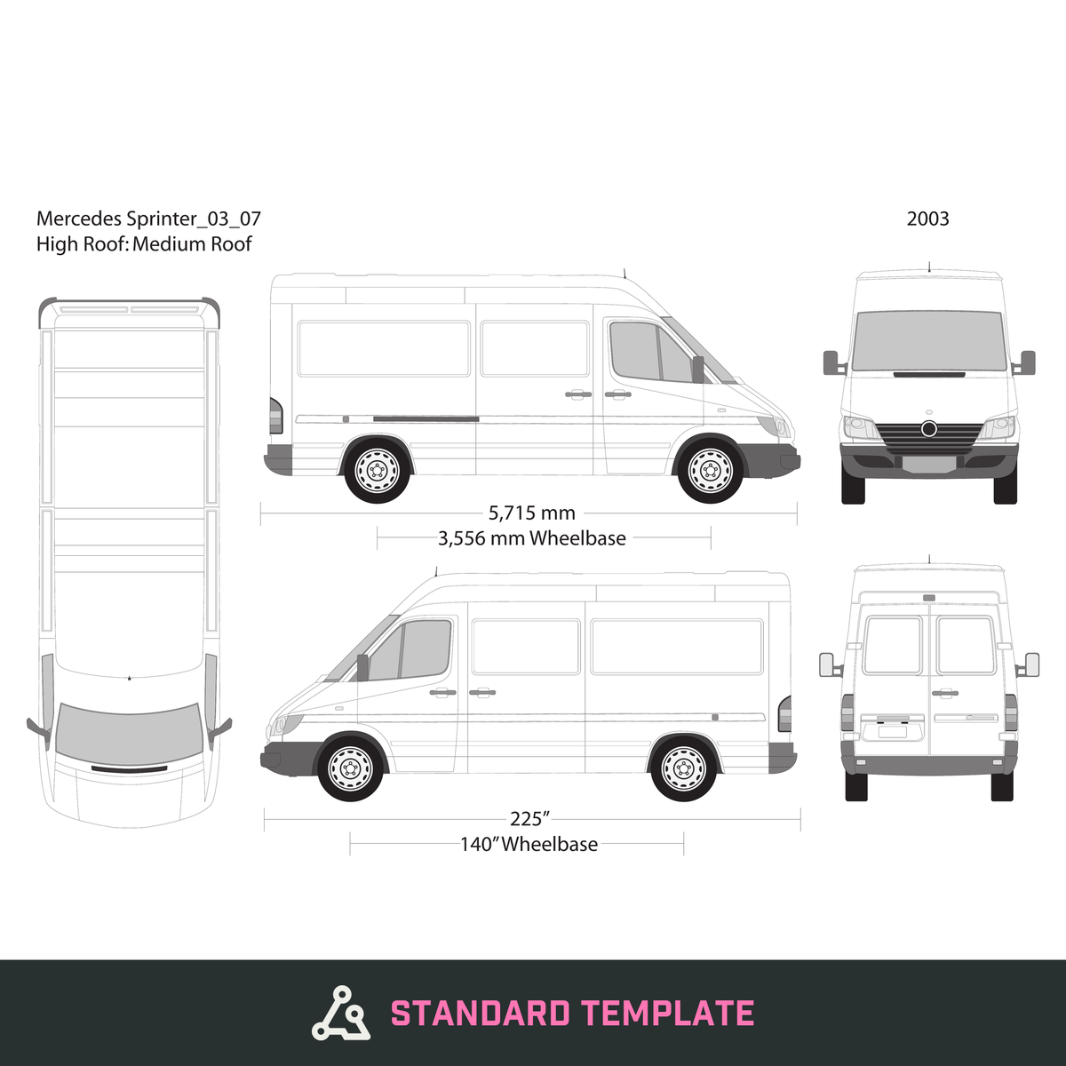 2003 Mercedes Sprinter vector wrap template V07, Design-Ready PDF - GravBase