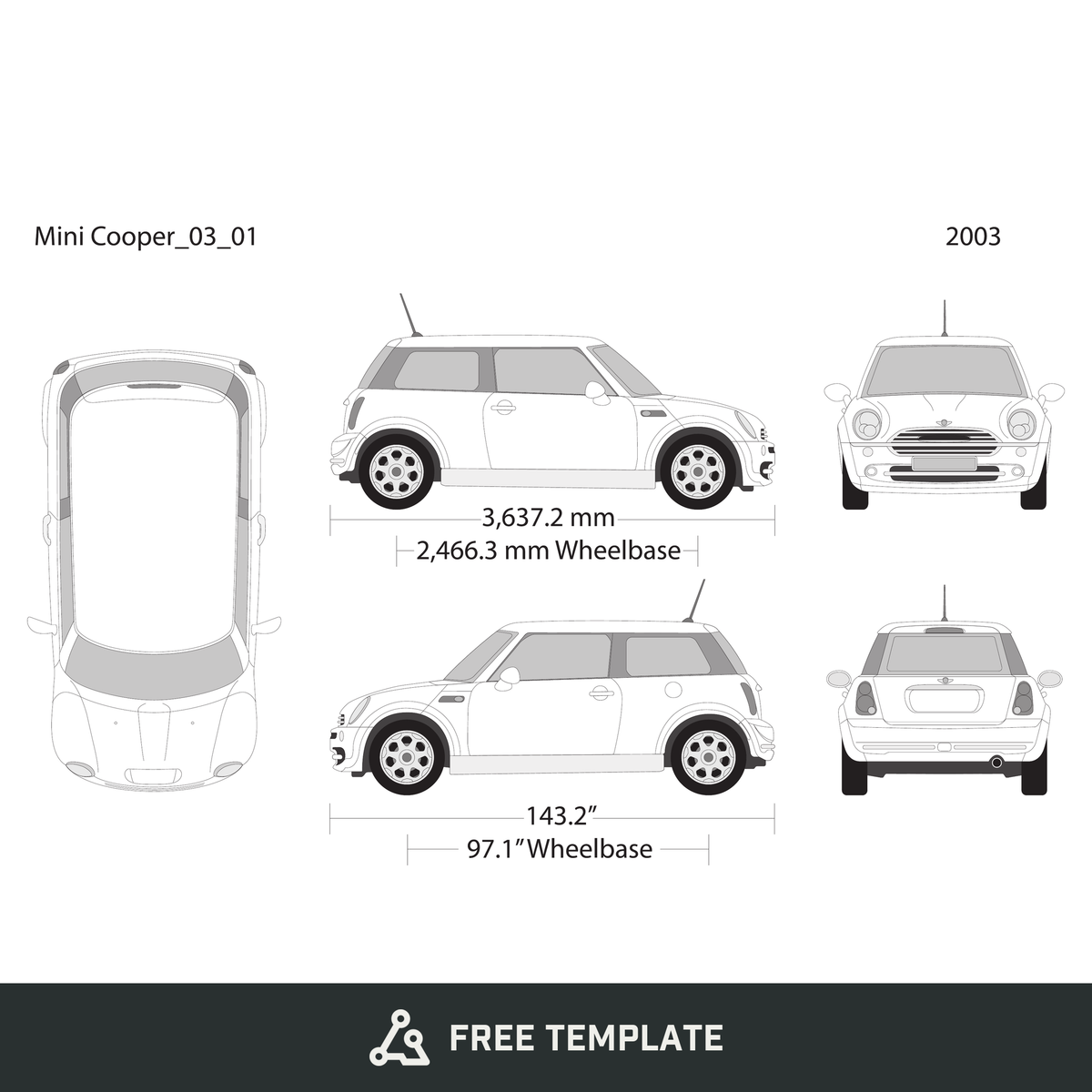 2003 Mini Cooper Mini Hardtop free vector vehicle wrap template - GravBase