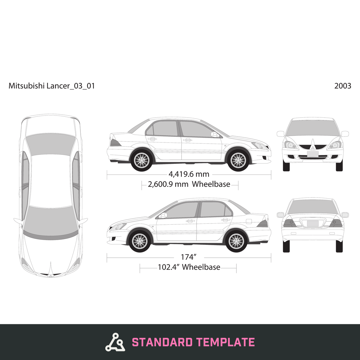 2003 Mitsubishi Lancer vector wrap template, Design-Ready PDF - GravBase