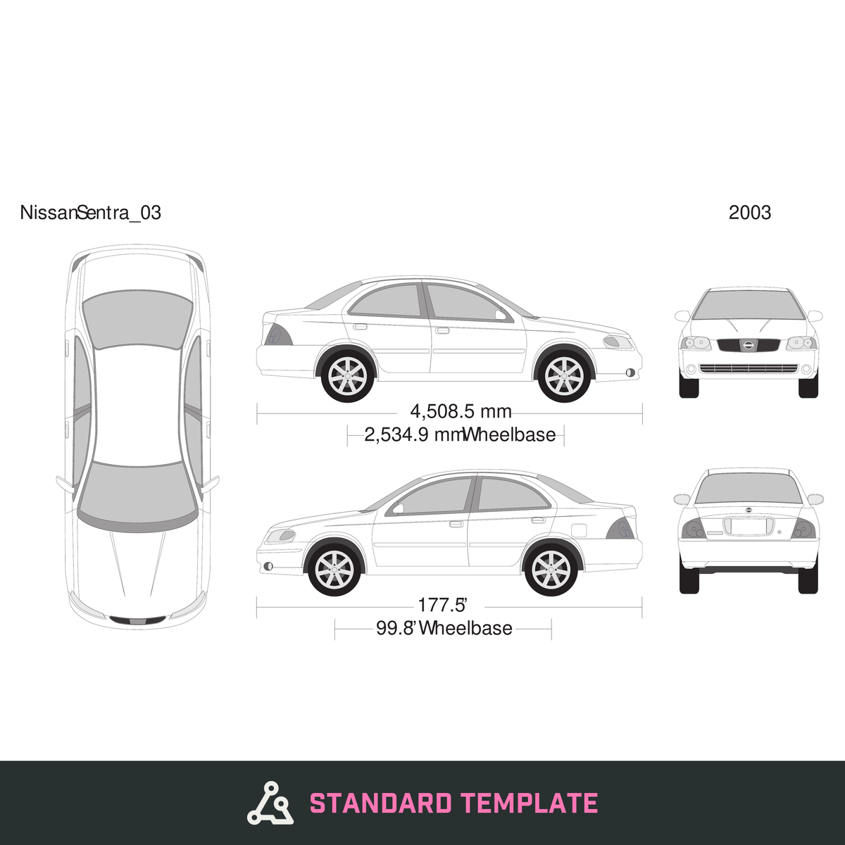 2003 Nissan Sentra vector wrap template, Design-Ready PDF - GravBase