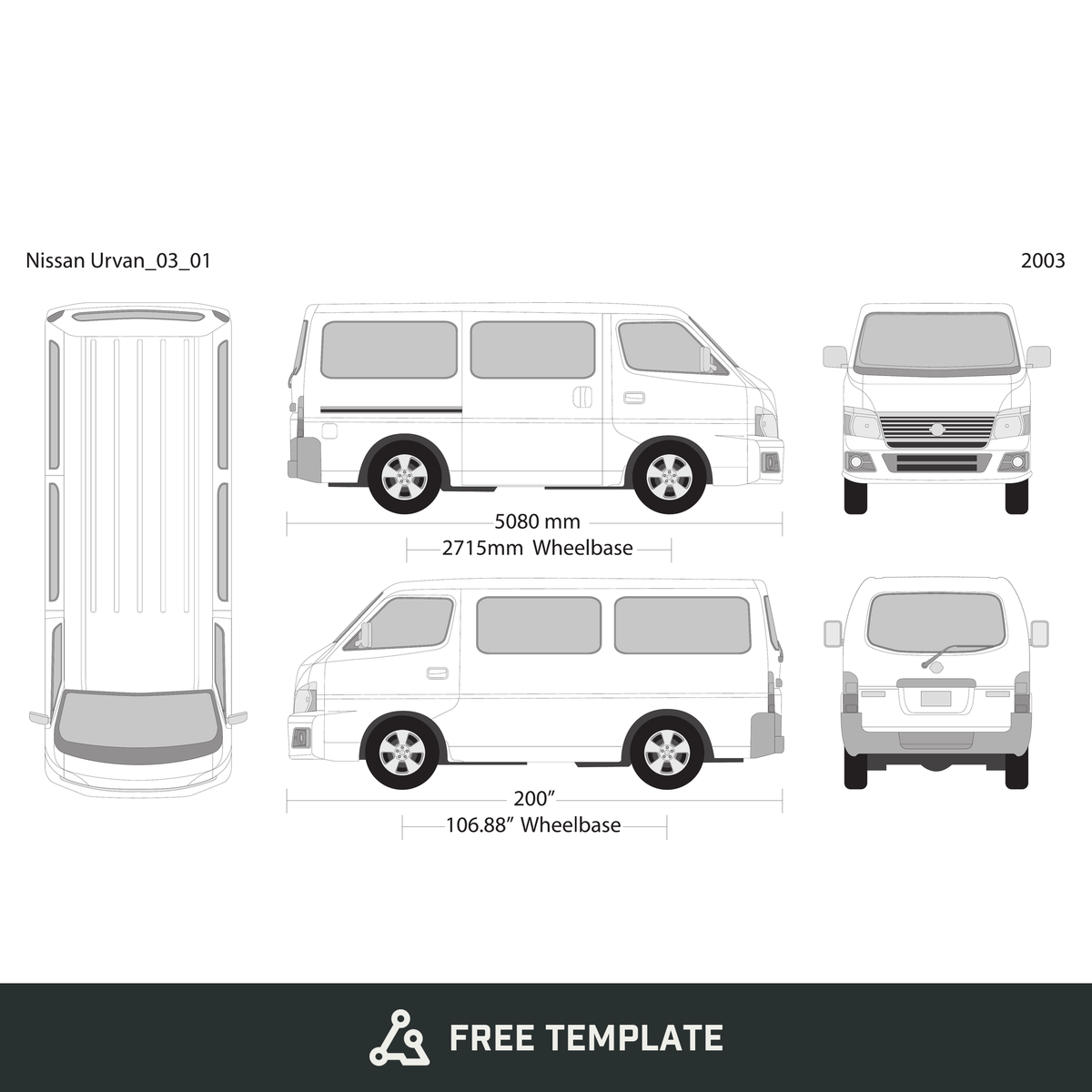 2003 Nissan Urvan free vector vehicle wrap template - GravBase