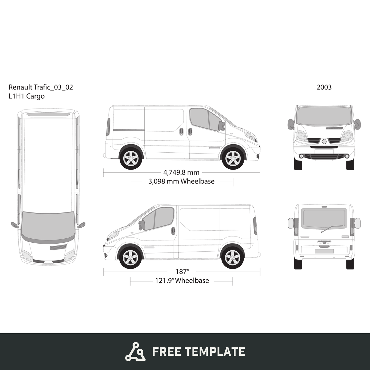 2003 Renault Trafic free vector vehicle wrap template - GravBase