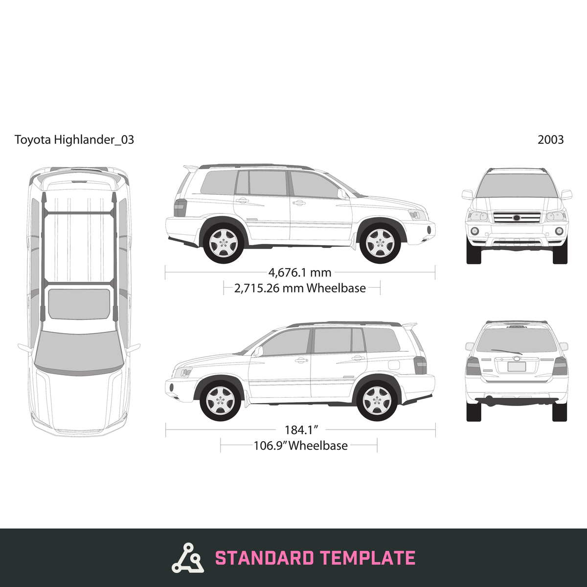 2003 Toyota Highlander vector wrap template, Design-Ready PDF - GravBase
