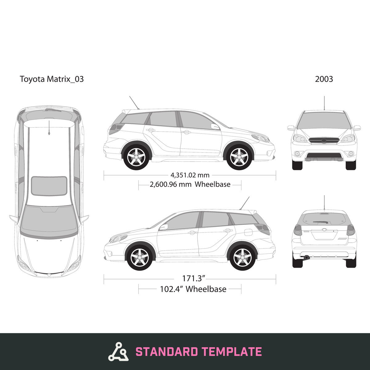 2003 Toyota Matrix vector wrap template, Design-Ready PDF - GravBase