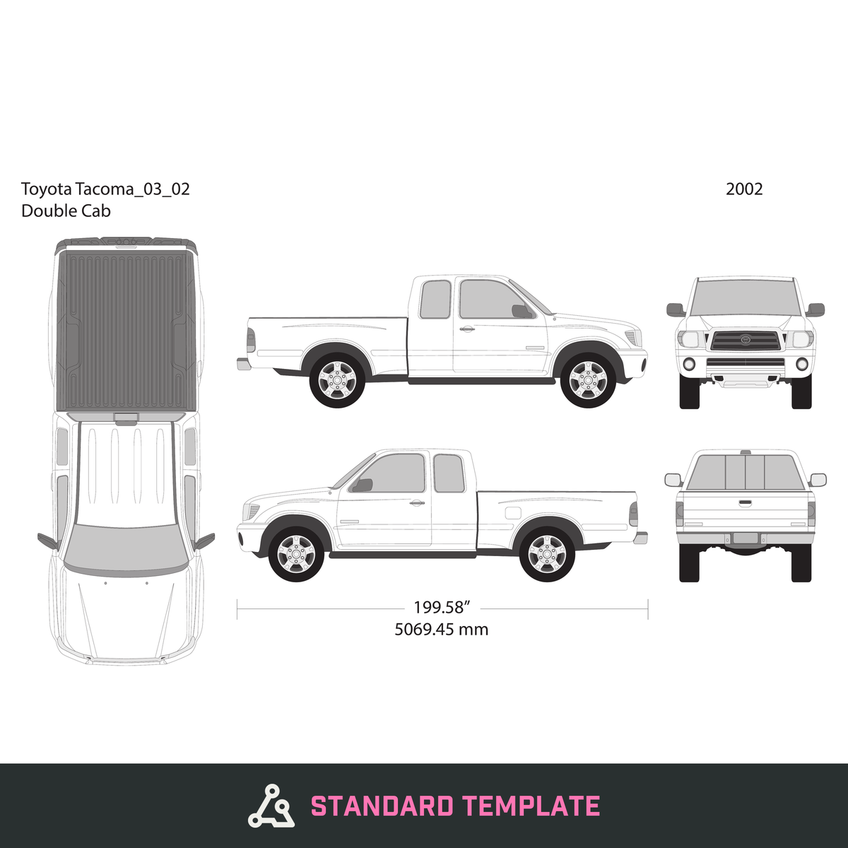 2003 Toyota Tacoma vector wrap template V02, Design-Ready PDF - GravBase