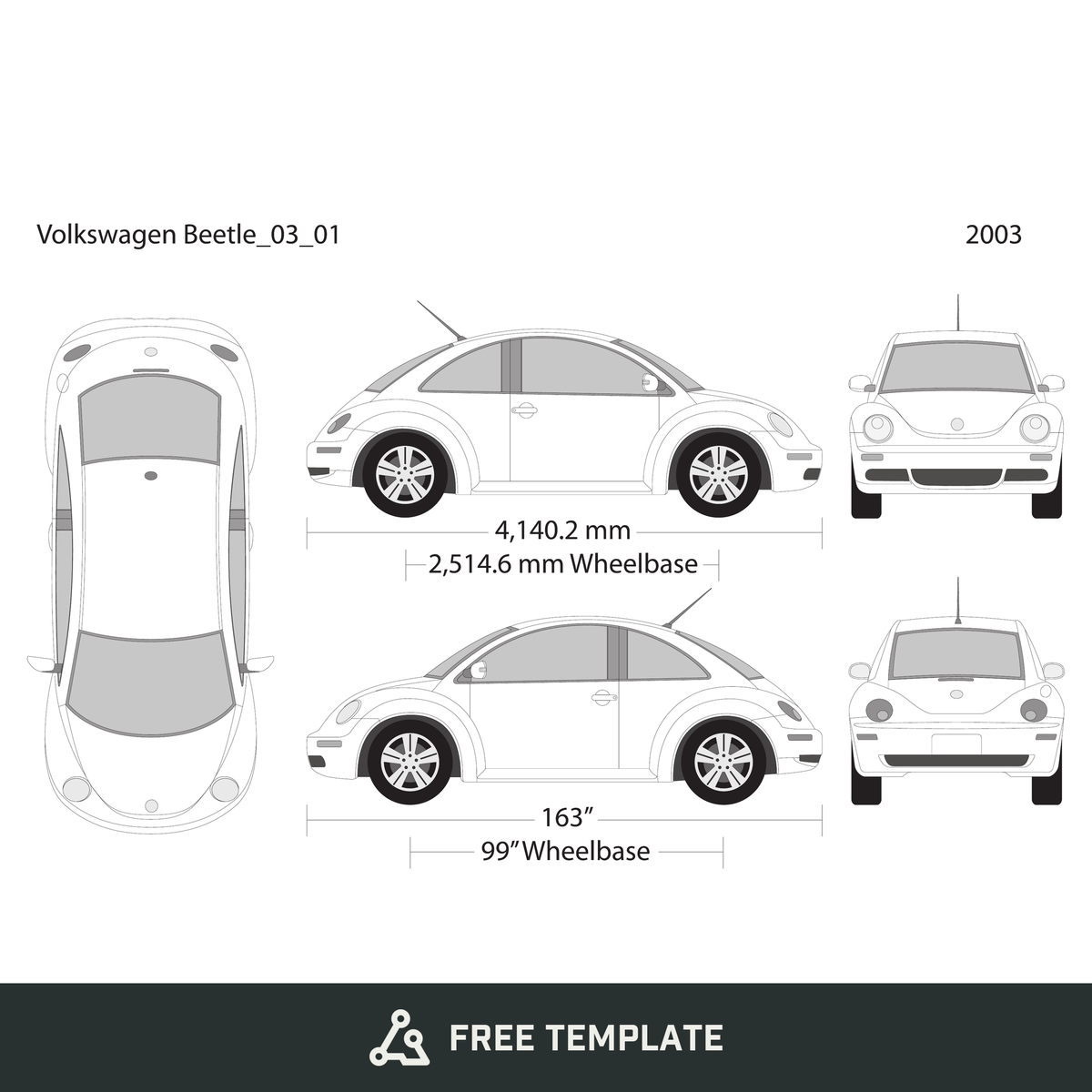 2003 Volkswagen Beetle free vector vehicle wrap template - GravBase
