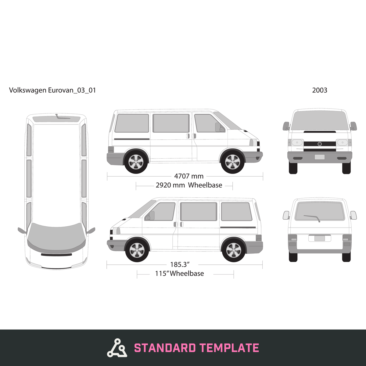 2003 Volkswagen Eurovan vector wrap template, Design-Ready PDF - GravBase