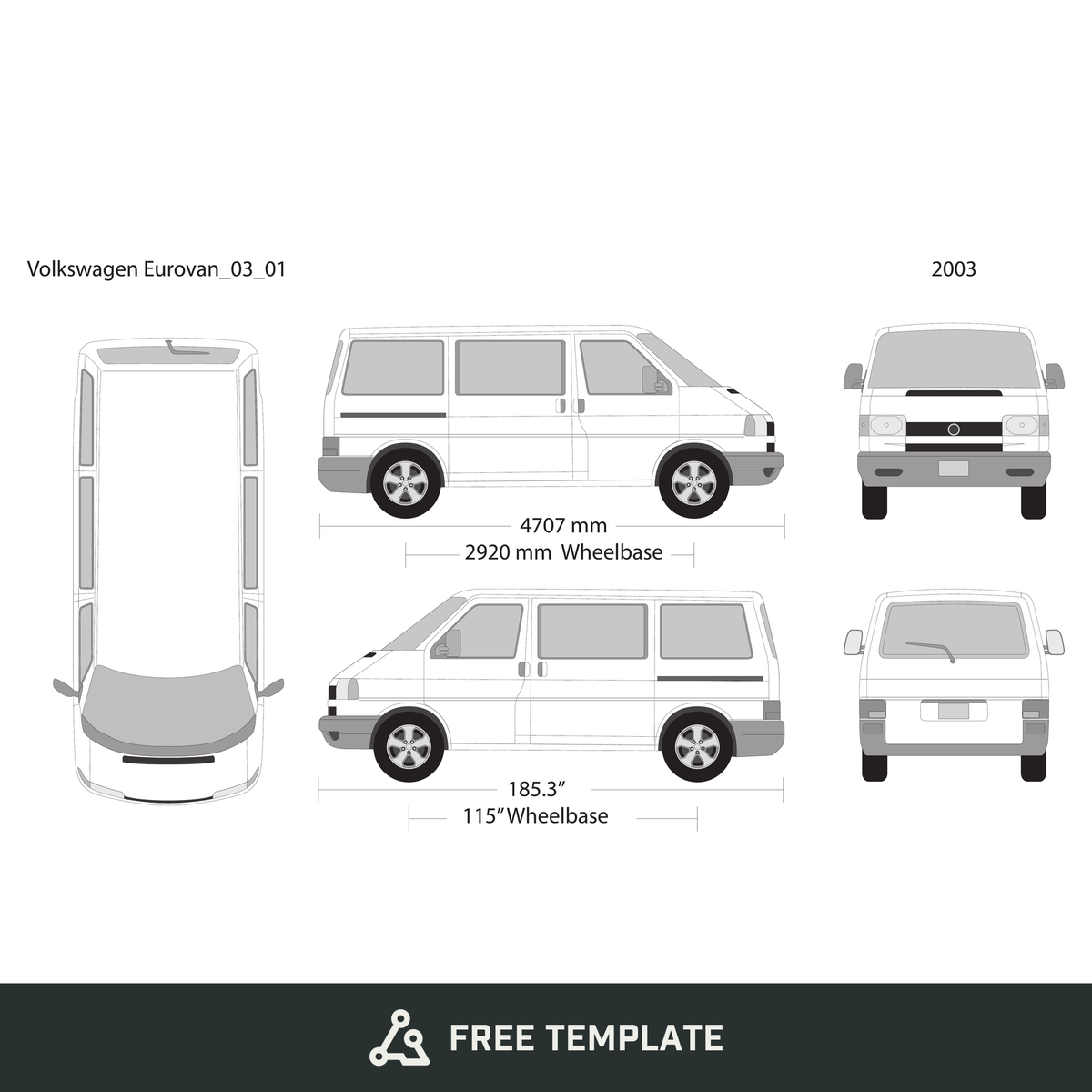 2003 Volkswagen Eurovan free vector vehicle wrap template - GravBase