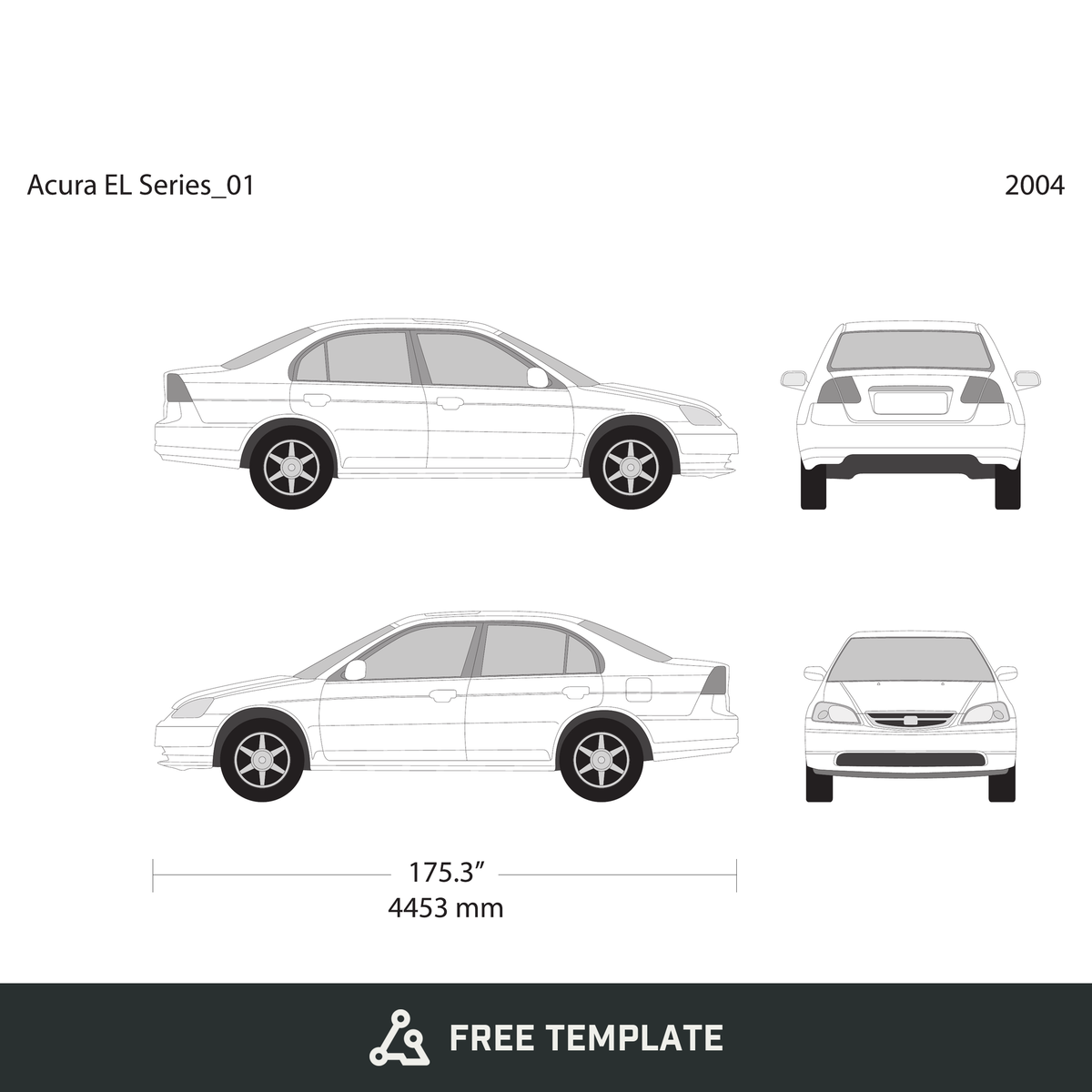 2004 Acura EL free vector vehicle wrap template - GravBase