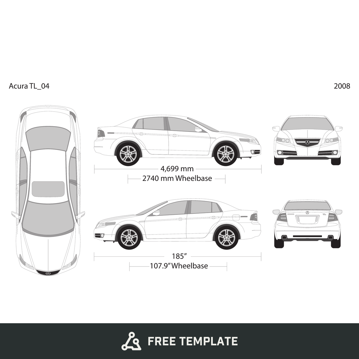 2004 Acura TL free vector vehicle wrap template - GravBase