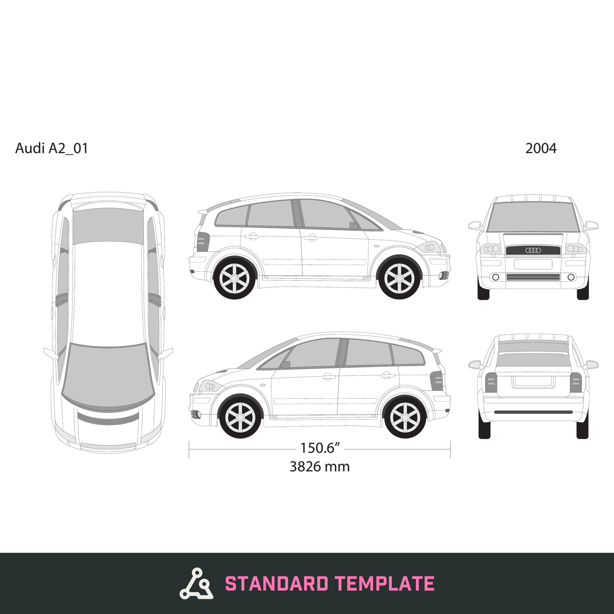 2004 Audi A2 vector wrap template, Design-Ready PDF - GravBase