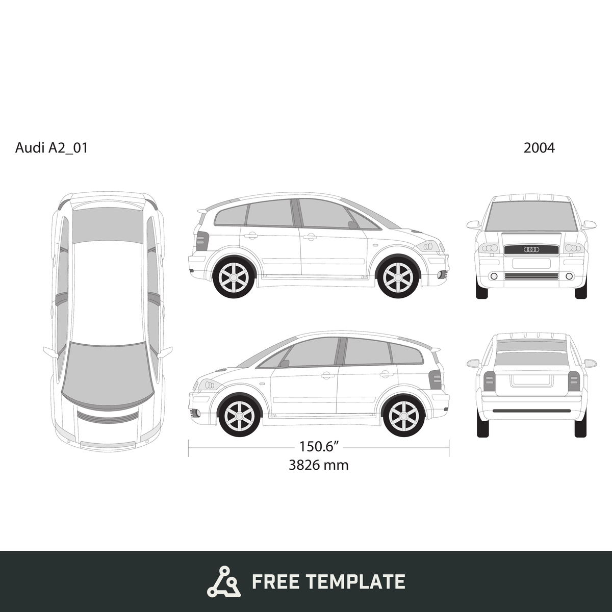 2004 Audi A2 free vector vehicle wrap template - GravBase