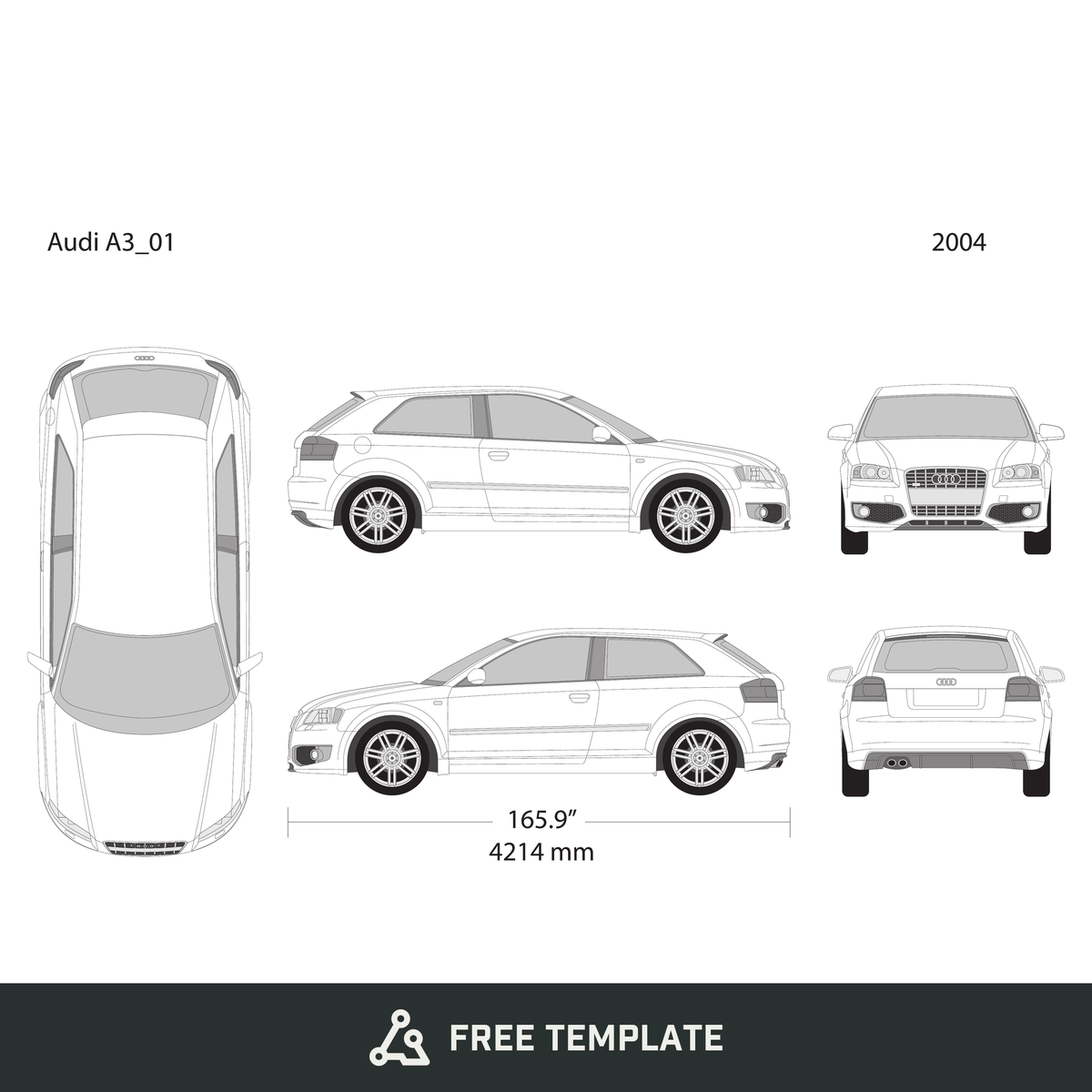 2004 Audi A3 free vector vehicle wrap template - GravBase