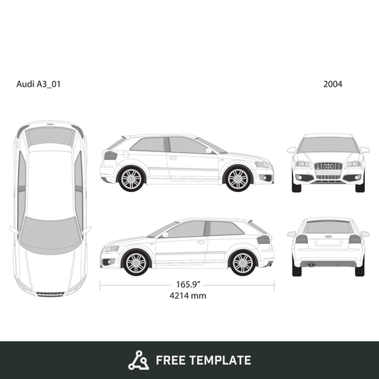 2004 Audi A3 free vector vehicle wrap template - GravBase