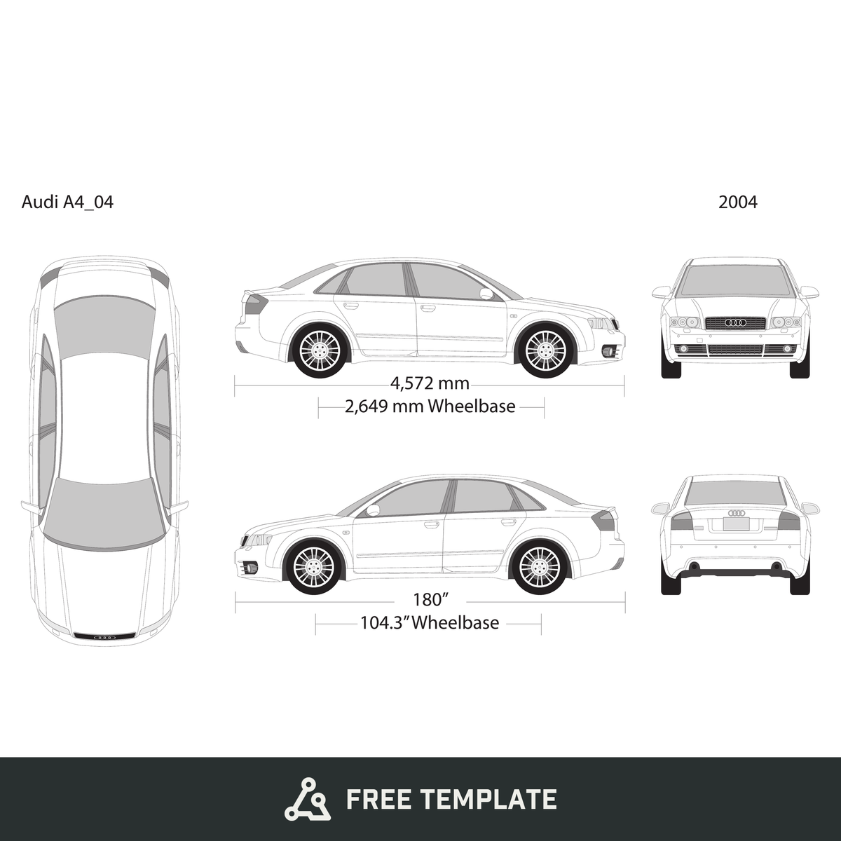 2004 Audi A4 free vector vehicle wrap template - GravBase