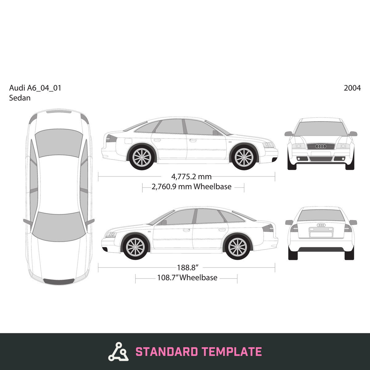 2004 Audi A6 vector wrap template V01, Design-Ready PDF - GravBase