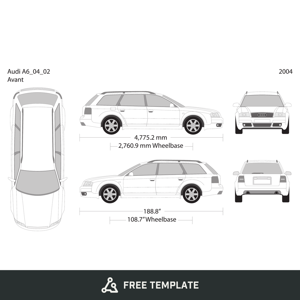 2004 Audi A6 free vector vehicle wrap template - GravBase