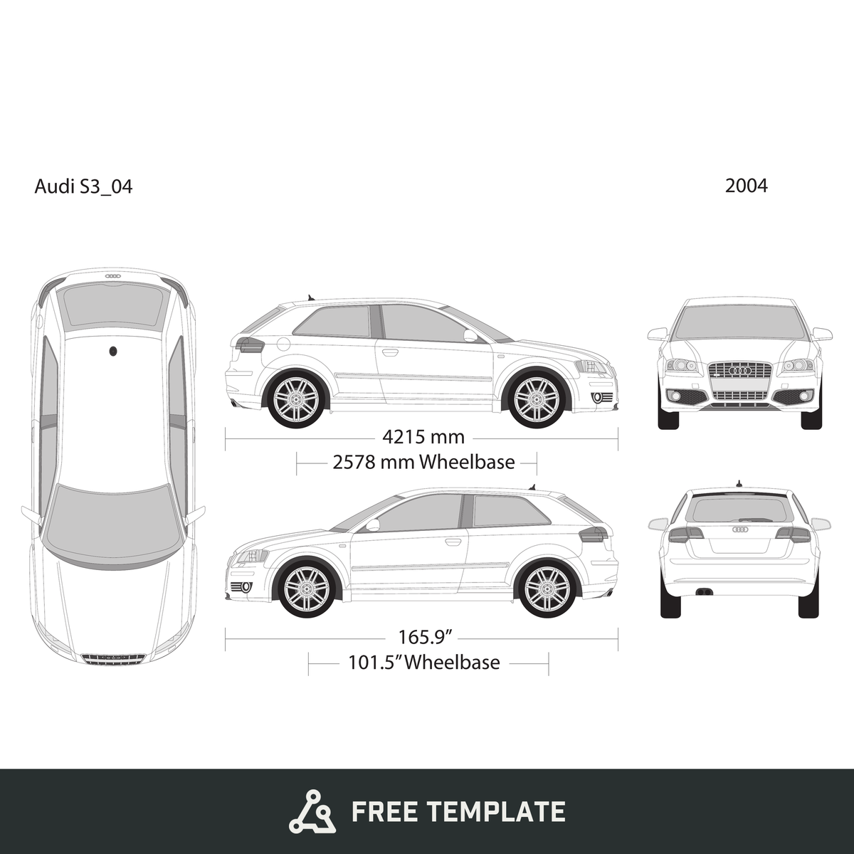 2004 Audi S3 free vector vehicle wrap template - GravBase