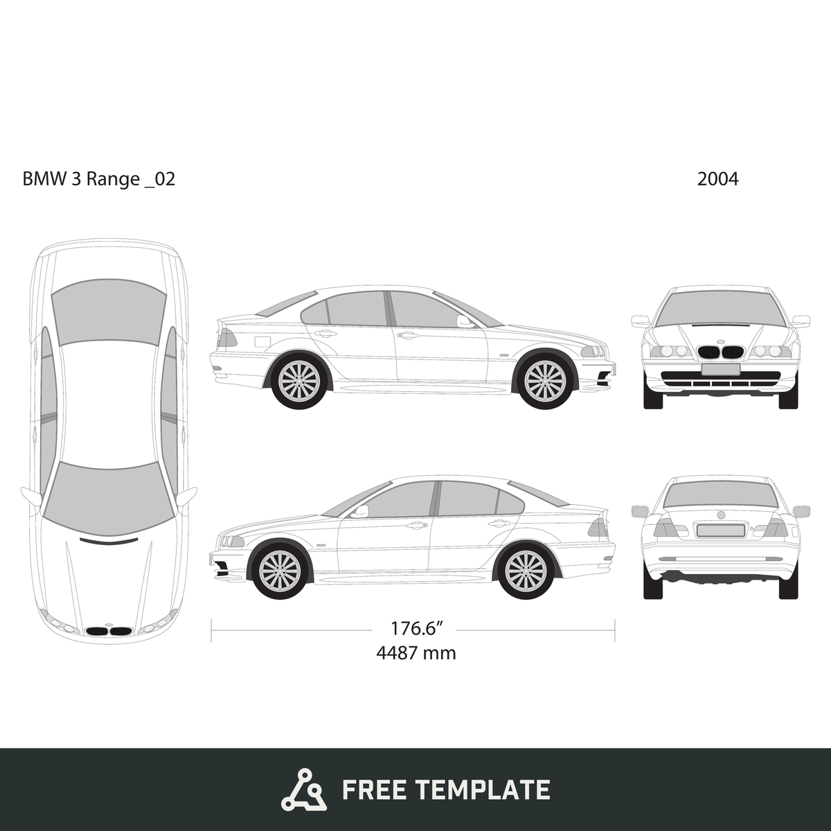 2004 BMW 3 free vector vehicle wrap template - GravBase