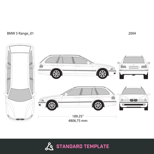 2004 BMW 5 vector wrap template V01, Design-Ready PDF - GravBase