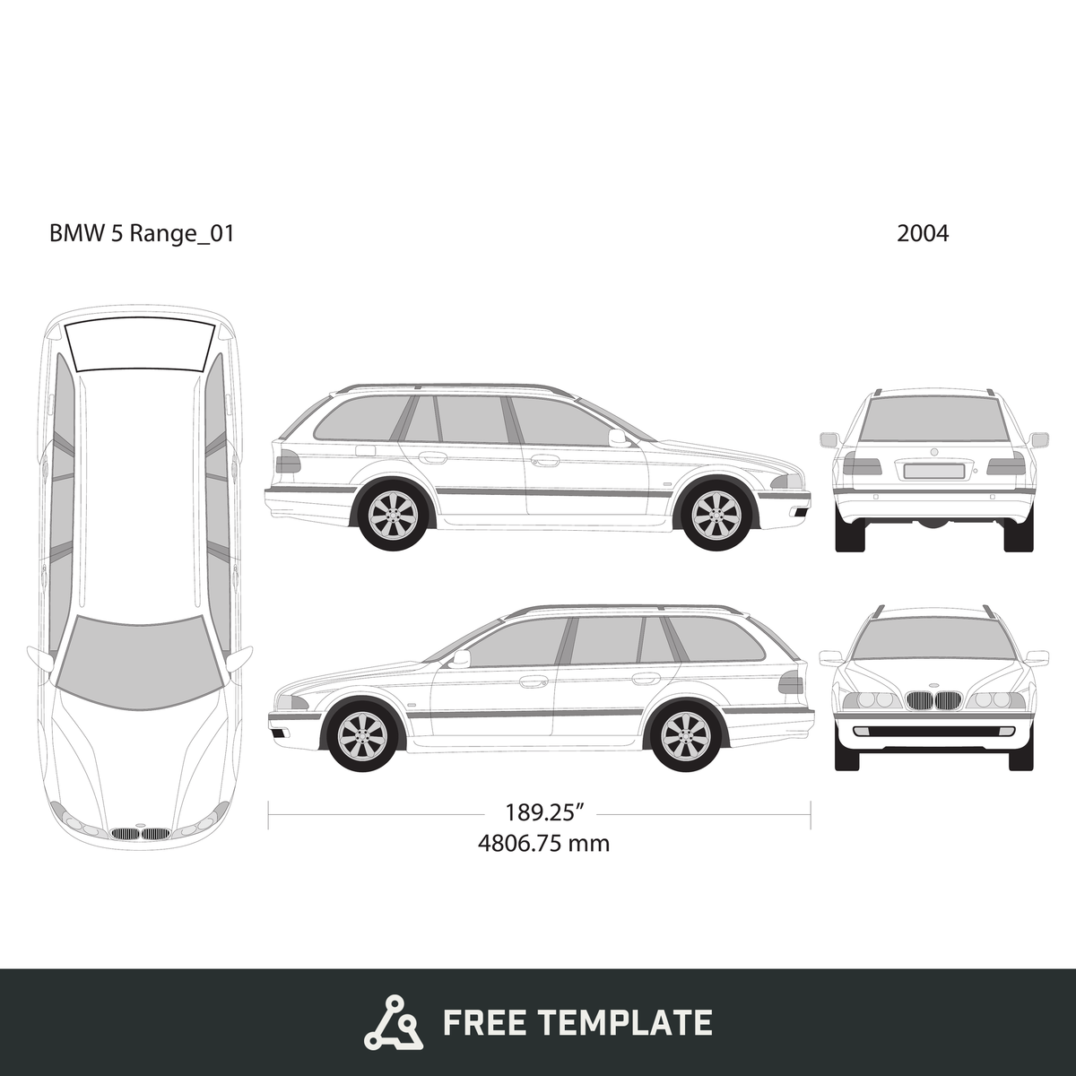 2004 BMW 5 free vector vehicle wrap template - GravBase